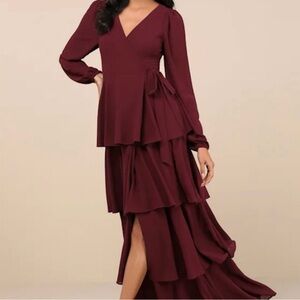Lulu's Burgundy Long Sleeve Layered Dress